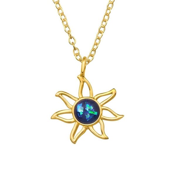 24k Gold Vermeil Blue Topaz Sun Necklace - Picture 1 of 9